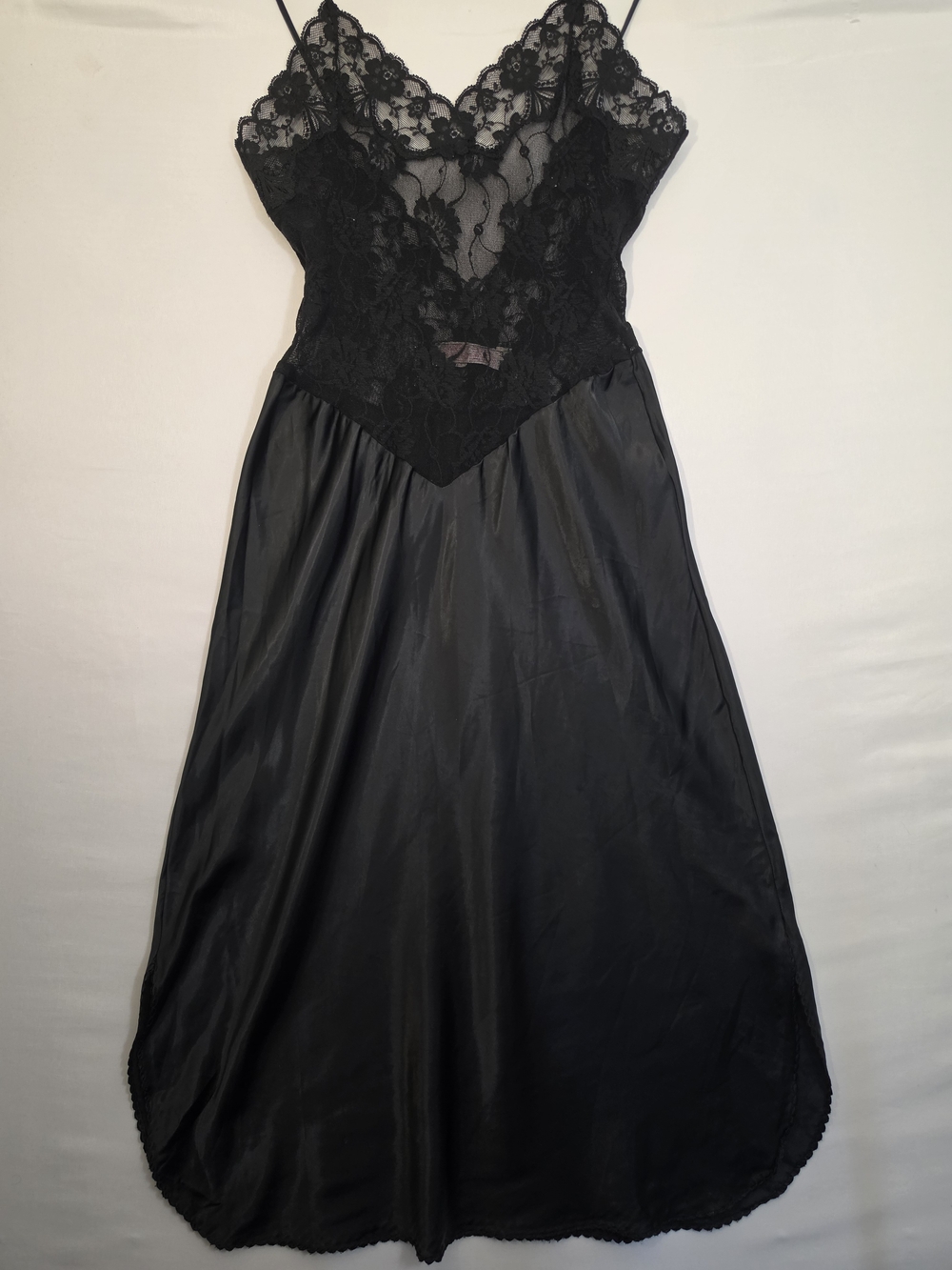 Vintage Lady Lynne Black Lace Satin Nightgown Slip Dress Size 34
